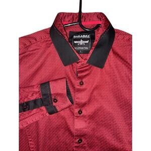 BARABAS Men's L Red Black Chevron Print Button Down Shirt Office Maximalist